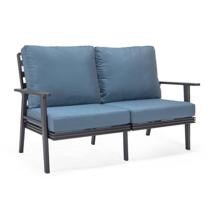 Walbrooke Modern Outdoor Patio Loveseat with Black Aluminum Frame and Removable Cushions - Elax Furniture