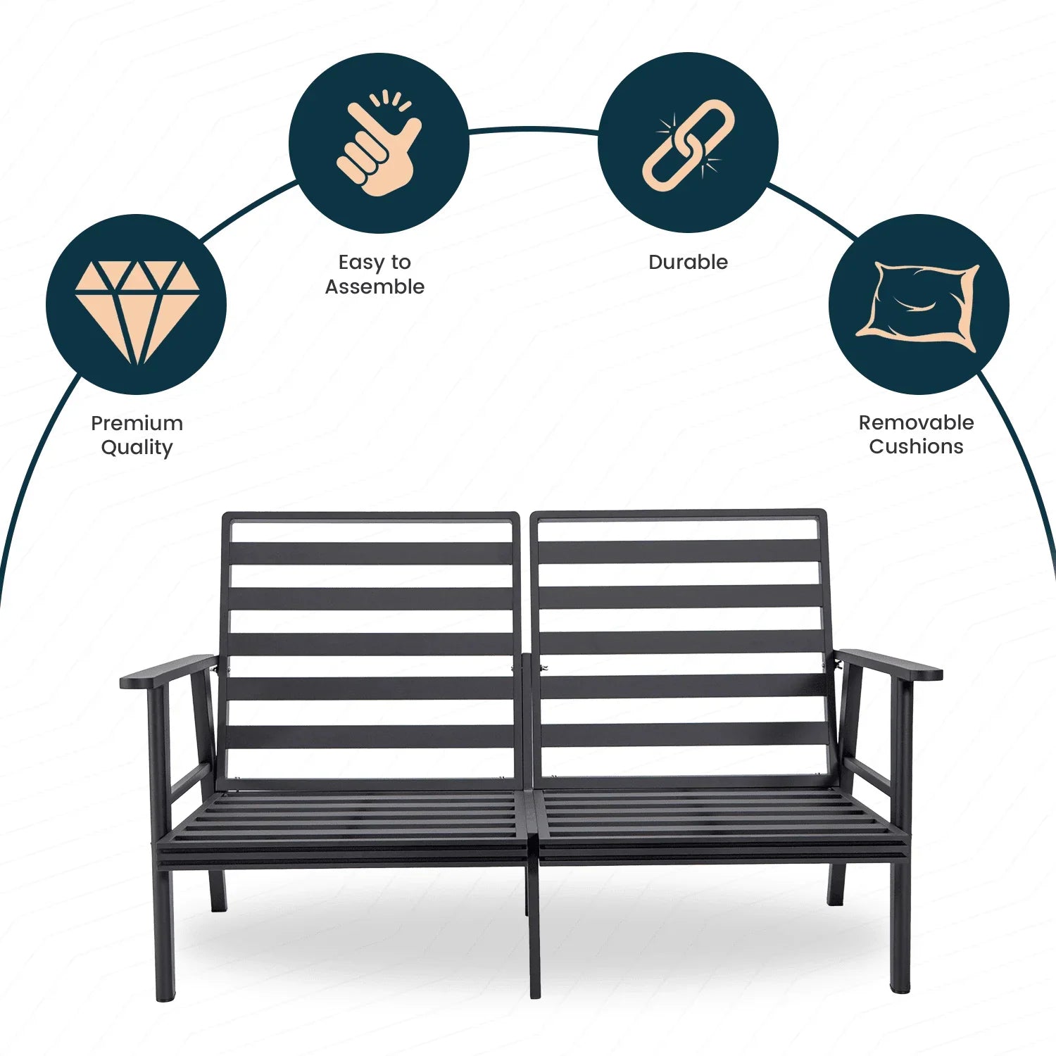 Walbrooke Modern Outdoor Patio Loveseat with Black Aluminum Frame and Removable Cushions - Elax Furniture