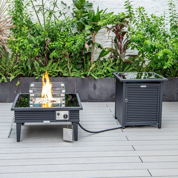 Walbrooke Outdoor Patio Square Fire Pit and Tank Holder with Slats Design