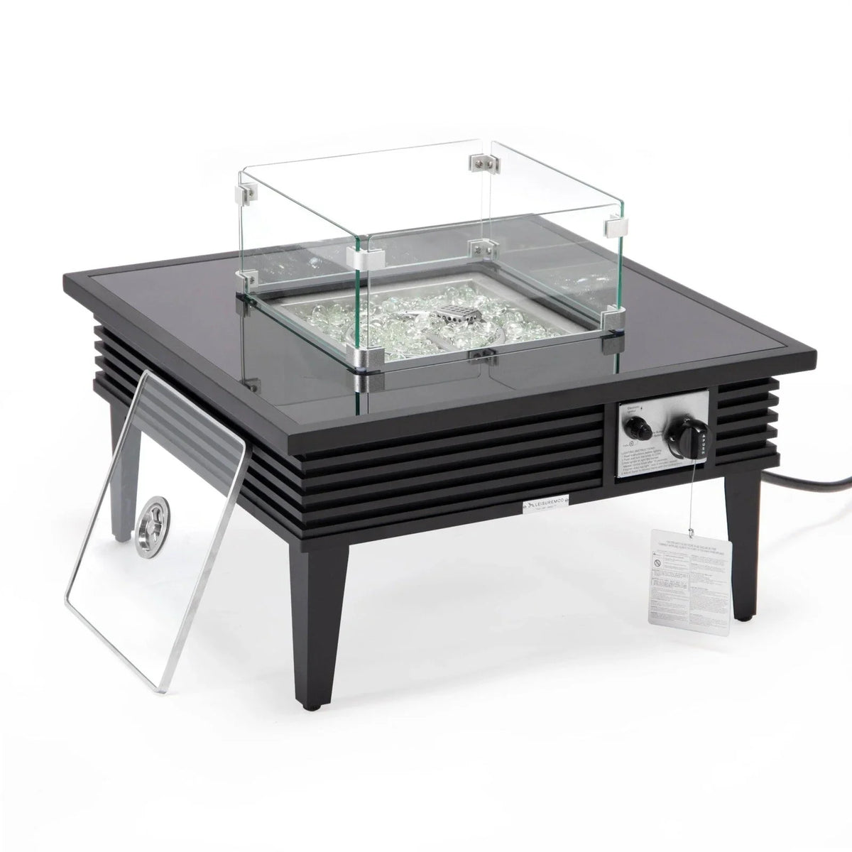 Walbrooke Modern Outdoor Square Fire Pit Table with Powder-Coated Aliuminum Frame and Slats Design - Elax Furniture