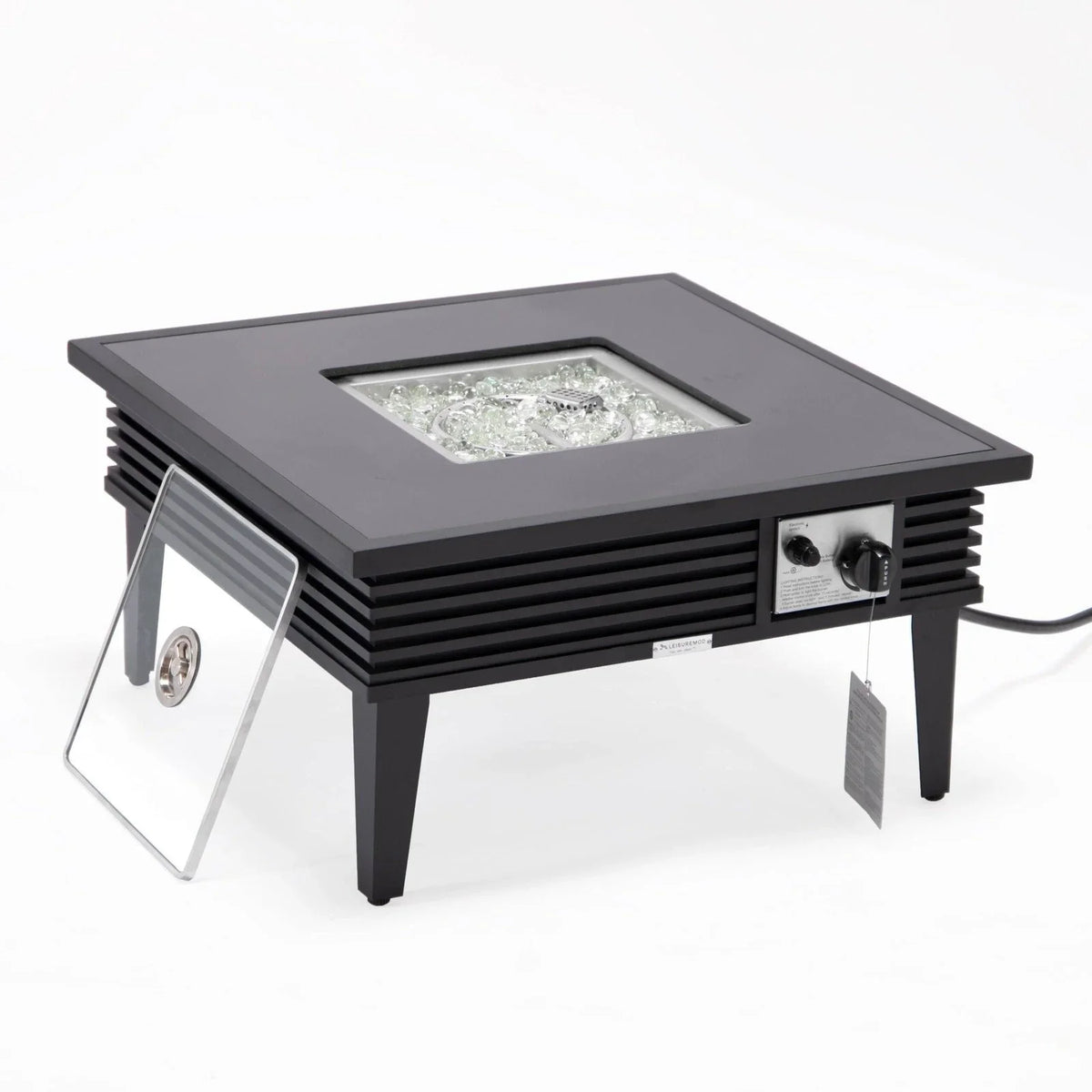 Walbrooke Modern Outdoor Square Fire Pit Table with Powder-Coated Aliuminum Frame and Slats Design - Elax Furniture