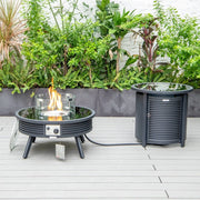Walbrooke Outdoor Patio Round Fire Pit and Tank Holder with Slats Design - Elax Furniture