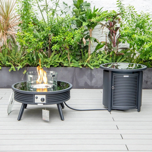 Walbrooke Outdoor Patio Round Fire Pit and Tank Holder with Slats Design