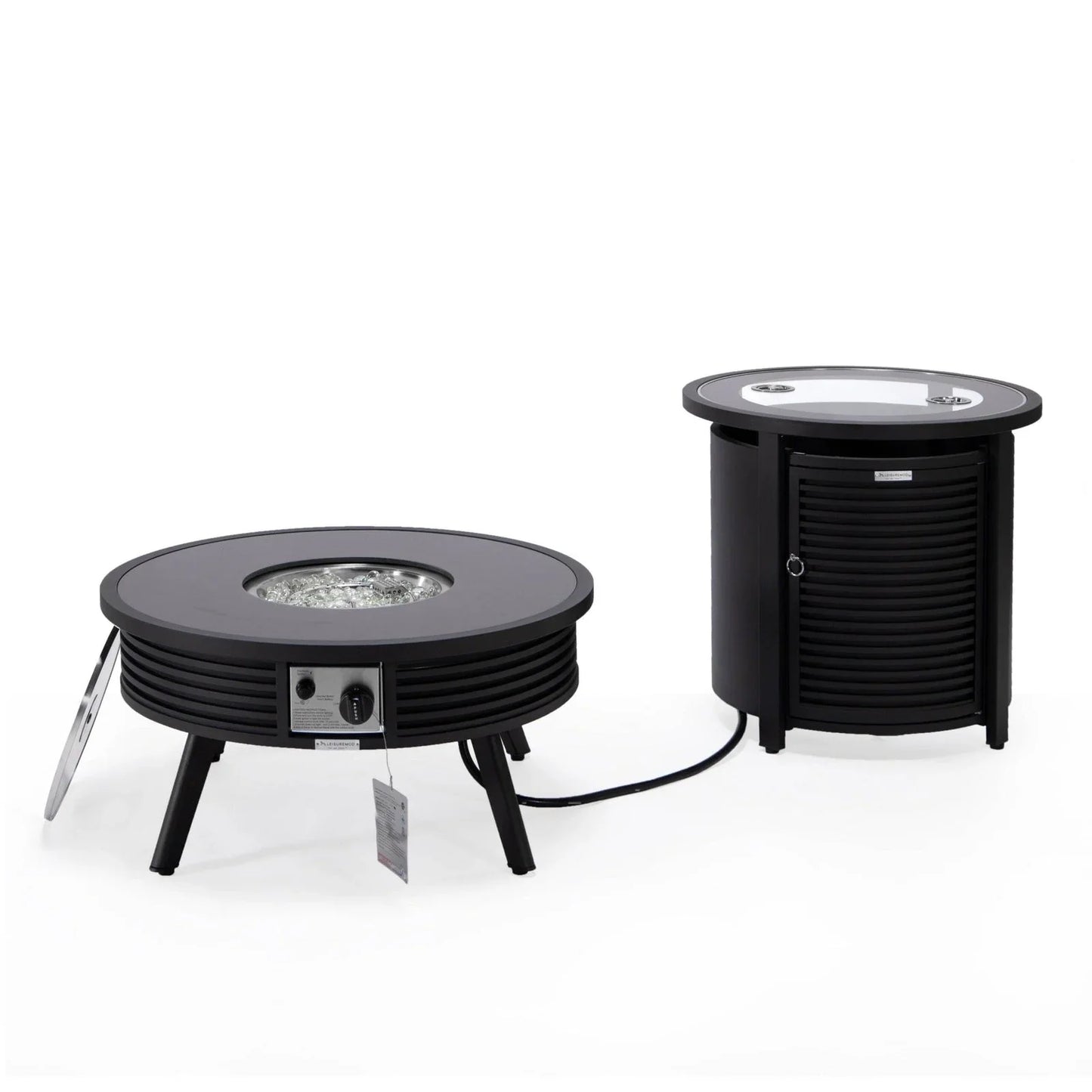 Walbrooke Outdoor Patio Round Fire Pit and Tank Holder with Slats Design - Elax Furniture