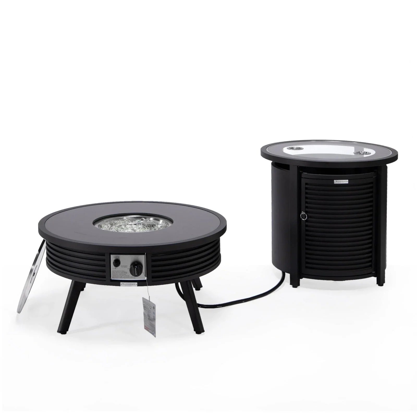 Walbrooke Outdoor Patio Round Fire Pit and Tank Holder with Slats Design - Elax Furniture