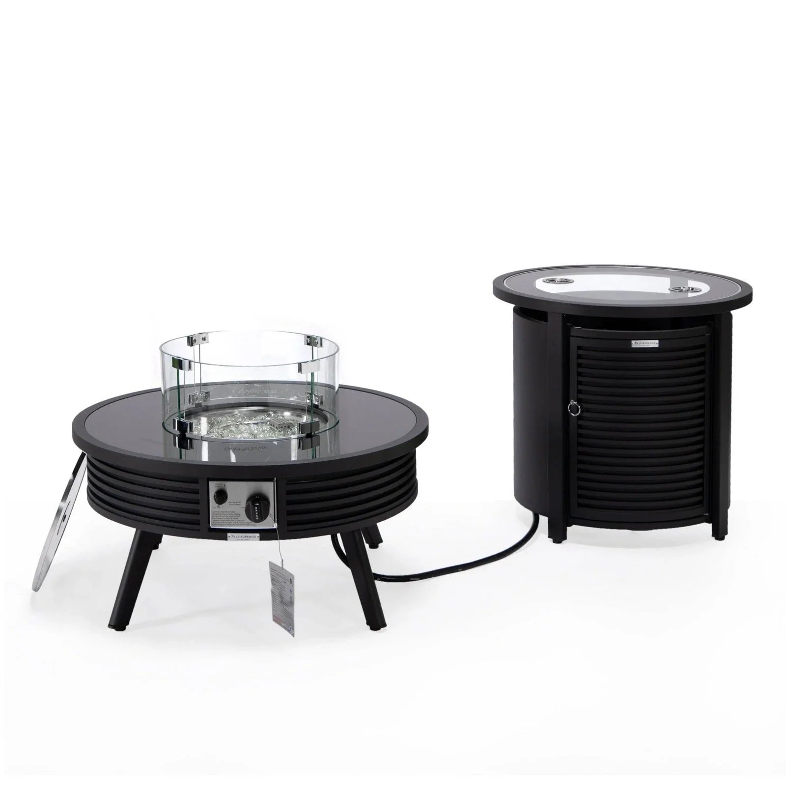 Walbrooke Outdoor Patio Round Fire Pit and Tank Holder with Slats Design - Elax Furniture