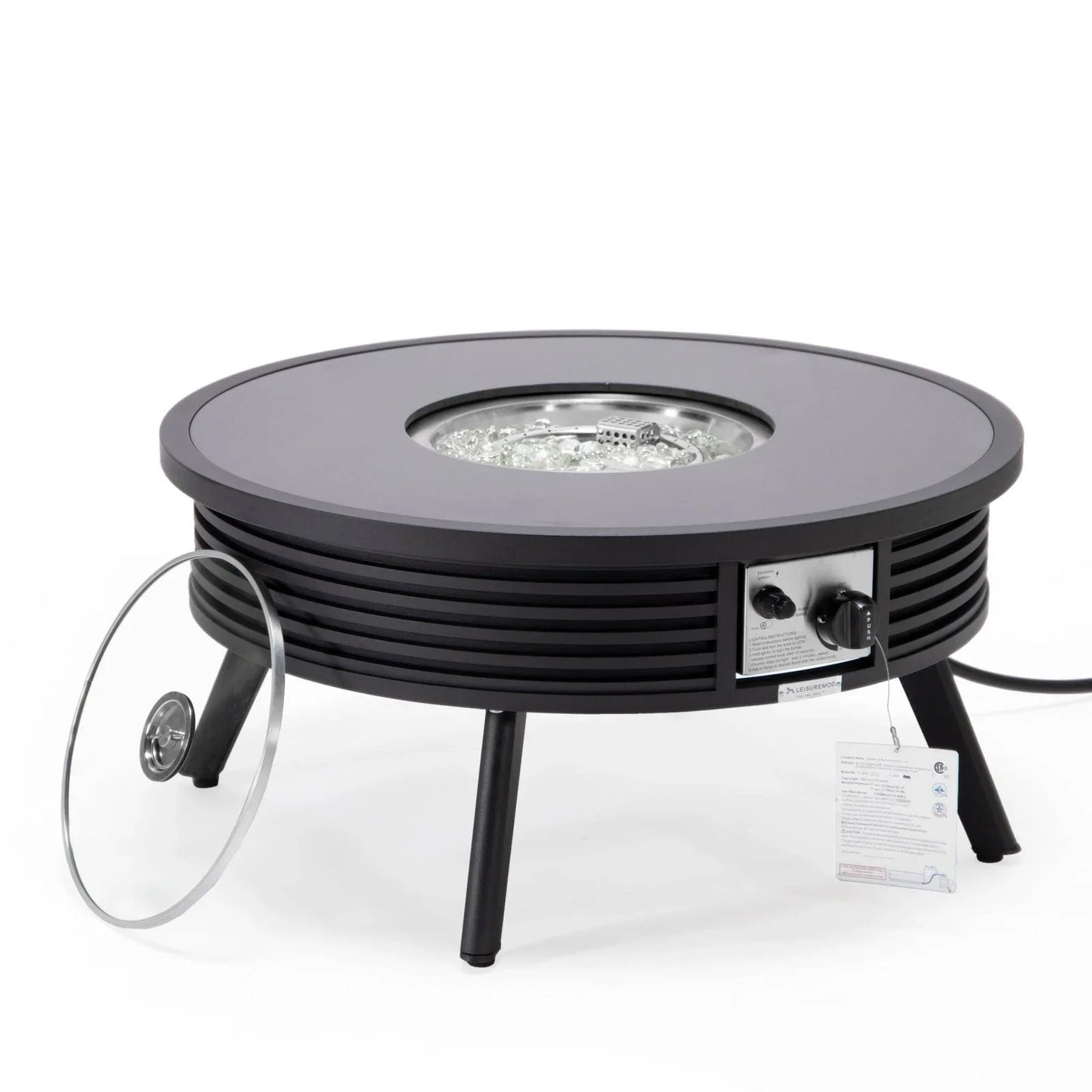 Walbrooke Outdoor Patio Round Fire Pit and Tank Holder with Slats Design - Elax Furniture
