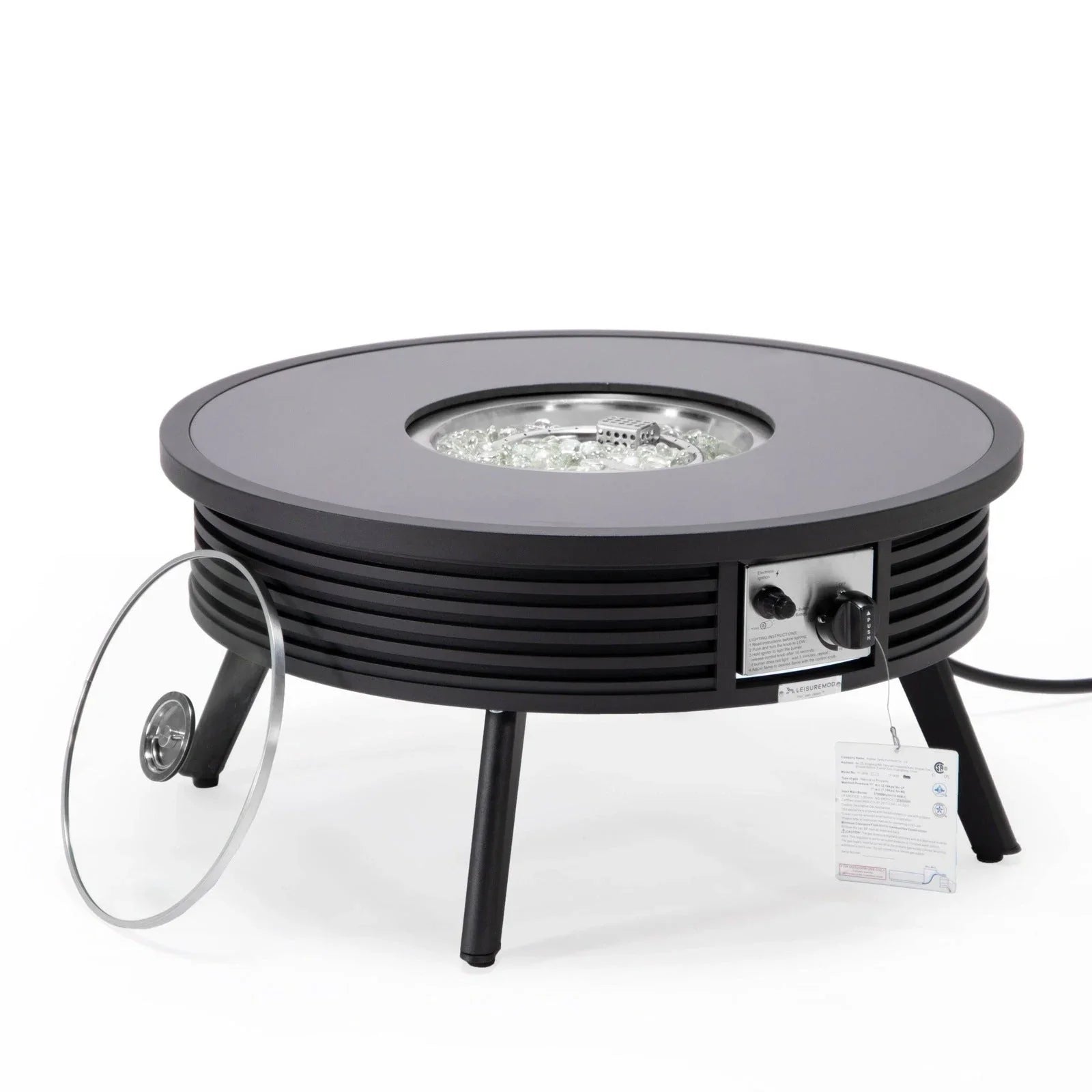 Walbrooke Outdoor Patio Round Fire Pit and Tank Holder with Slats Design - Elax Furniture