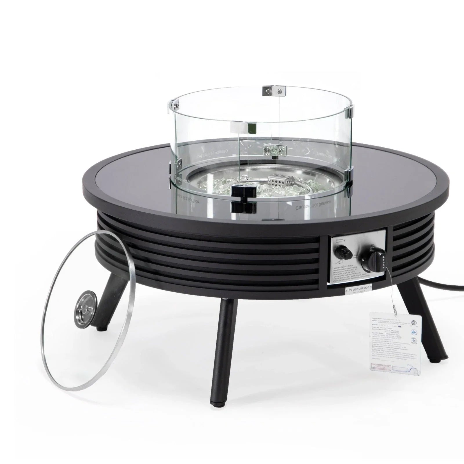 Walbrooke Modern Outdoor Round Fire Pit Table with Powder-Coated Aliuminum Frame and Slats Design - Elax Furniture