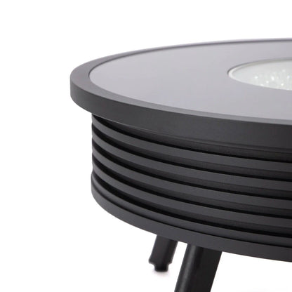 Walbrooke Modern Outdoor Round Fire Pit Table with Powder-Coated Aliuminum Frame and Slats Design - Elax Furniture