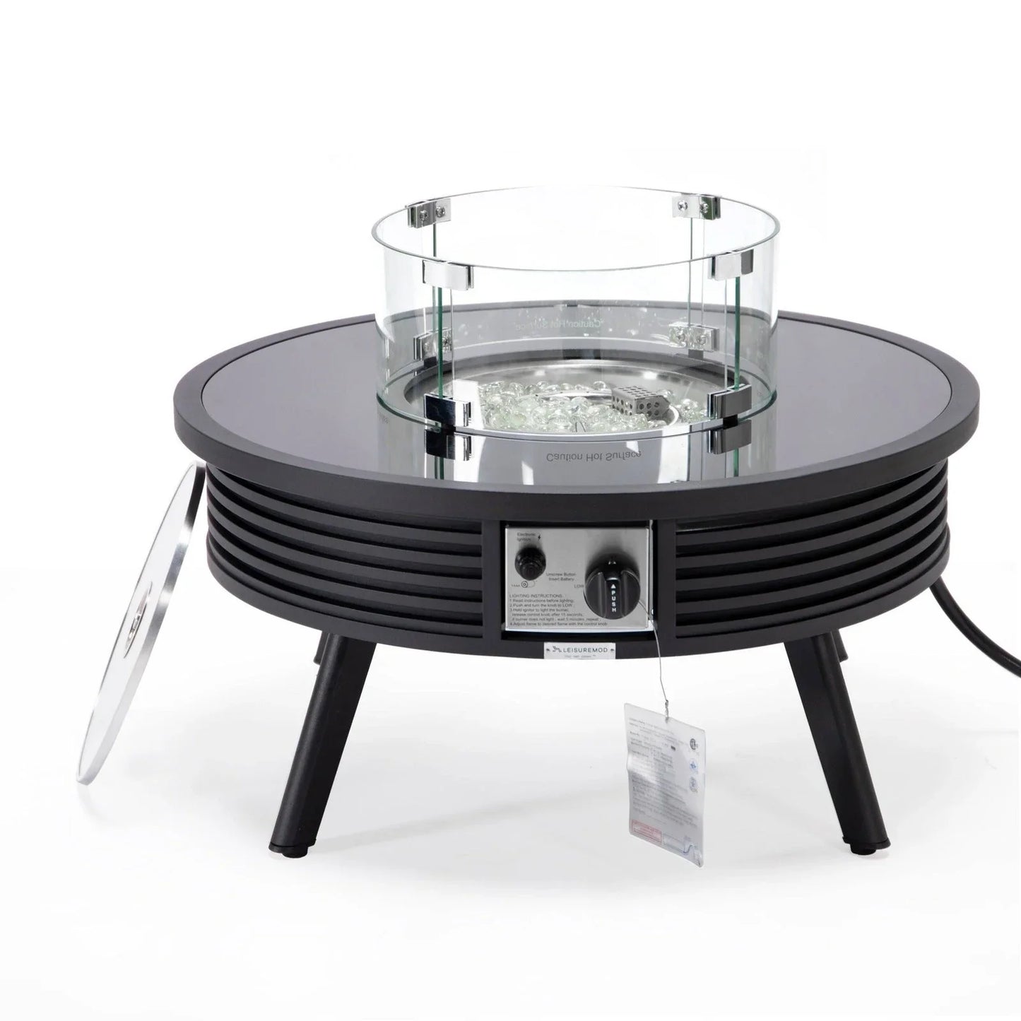 Walbrooke Modern Outdoor Round Fire Pit Table with Powder-Coated Aliuminum Frame and Slats Design - Elax Furniture