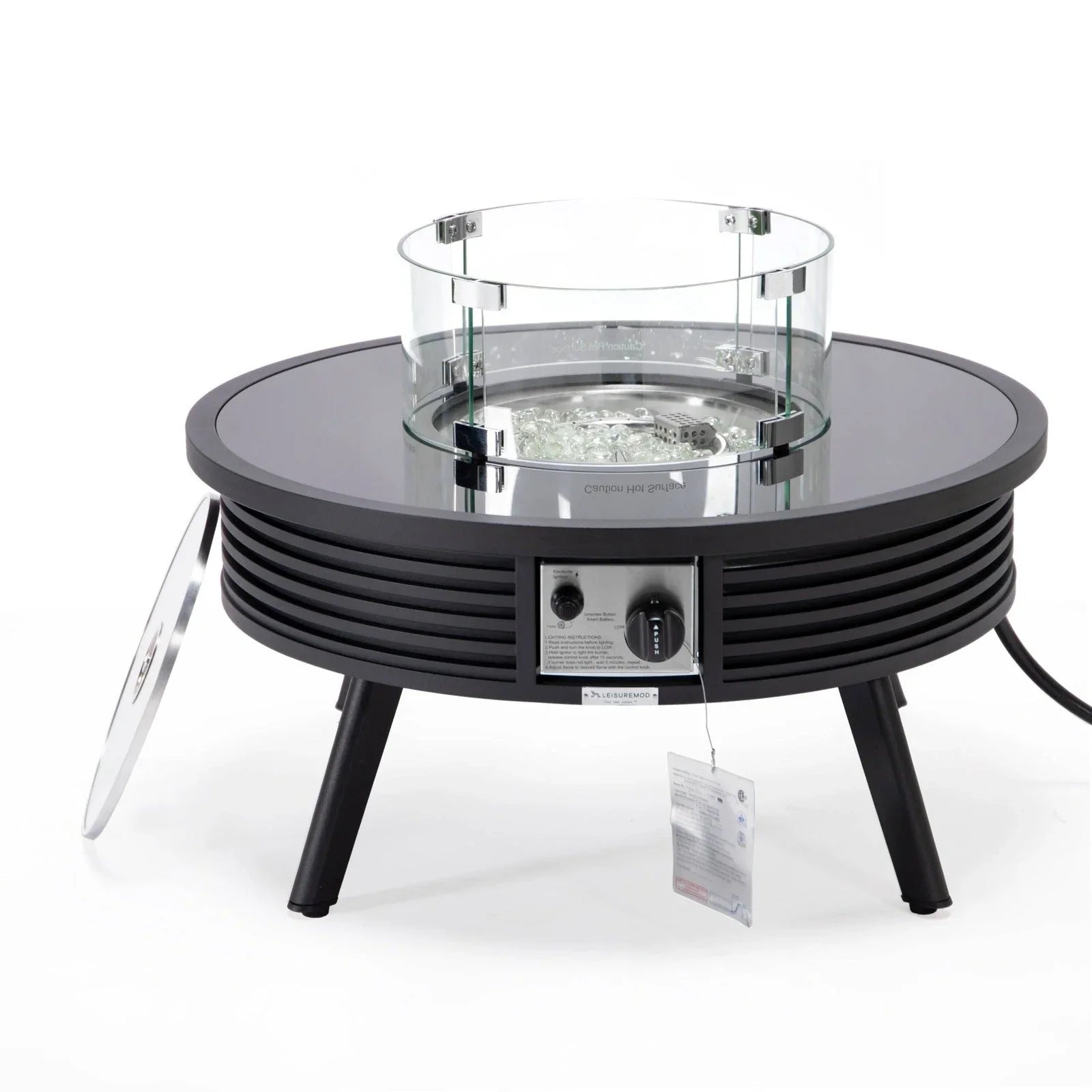 Walbrooke Modern Outdoor Round Fire Pit Table with Powder-Coated Aliuminum Frame and Slats Design - Elax Furniture