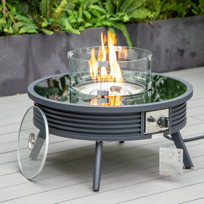 Walbrooke Modern Outdoor Round Fire Pit Table with Powder-Coated Aliuminum Frame and Slats Design - Elax Furniture