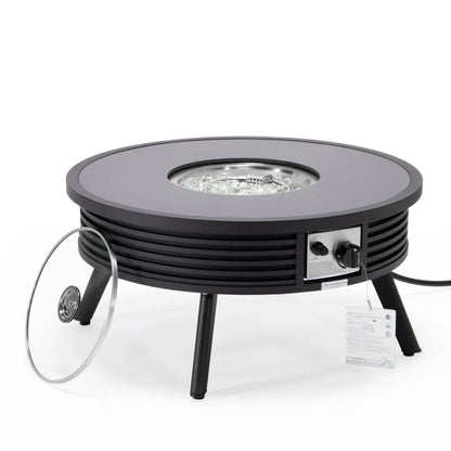 Walbrooke Modern Outdoor Round Fire Pit Table with Powder-Coated Aliuminum Frame and Slats Design - Elax Furniture