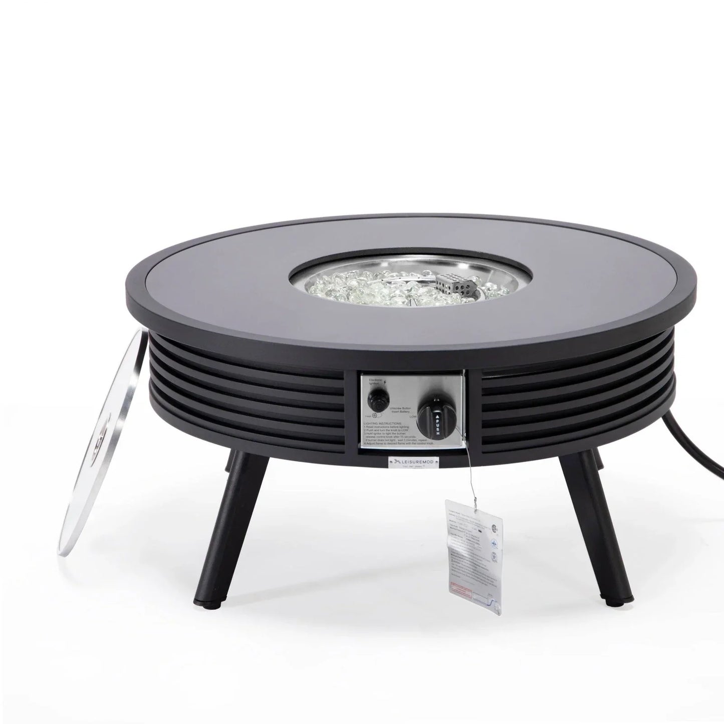 Walbrooke Modern Outdoor Round Fire Pit Table with Powder-Coated Aliuminum Frame and Slats Design - Elax Furniture