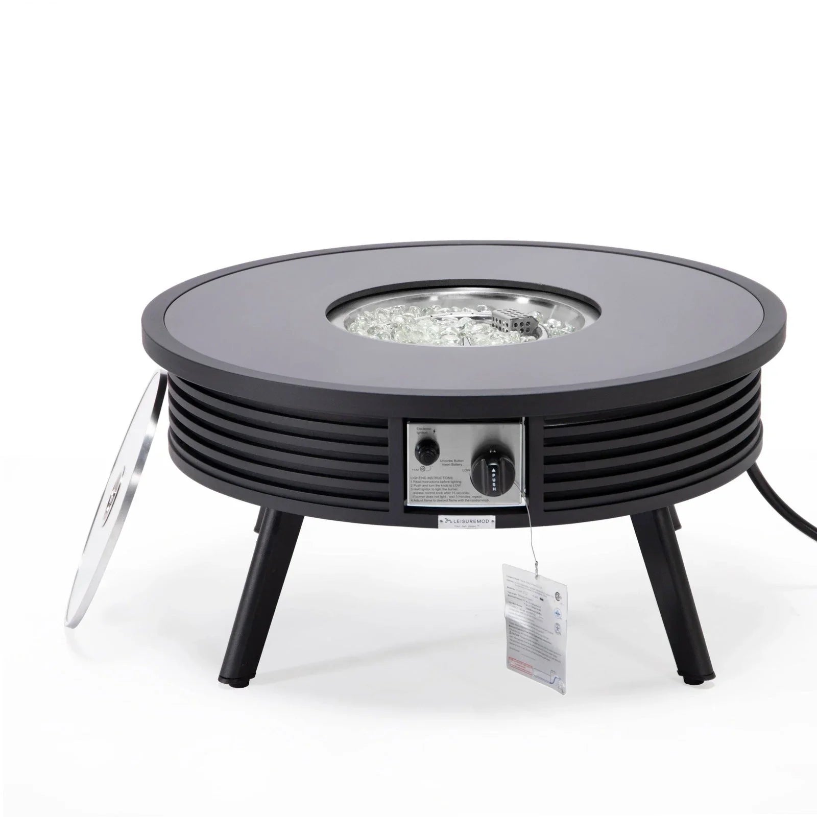 Walbrooke Modern Outdoor Round Fire Pit Table with Powder-Coated Aliuminum Frame and Slats Design - Elax Furniture