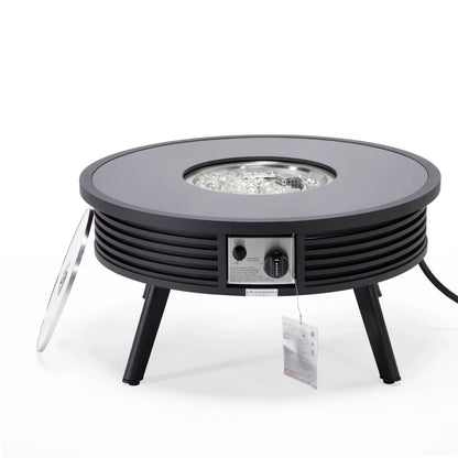 Walbrooke Modern Outdoor Round Fire Pit Table with Powder-Coated Aliuminum Frame and Slats Design - Elax Furniture