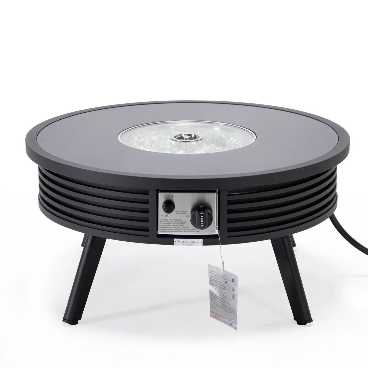 Walbrooke Modern Outdoor Round Fire Pit Table with Powder-Coated Aliuminum Frame and Slats Design - Elax Furniture