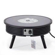 Walbrooke Modern Outdoor Round Fire Pit Table with Powder-Coated Aliuminum Frame and Slats Design - Elax Furniture