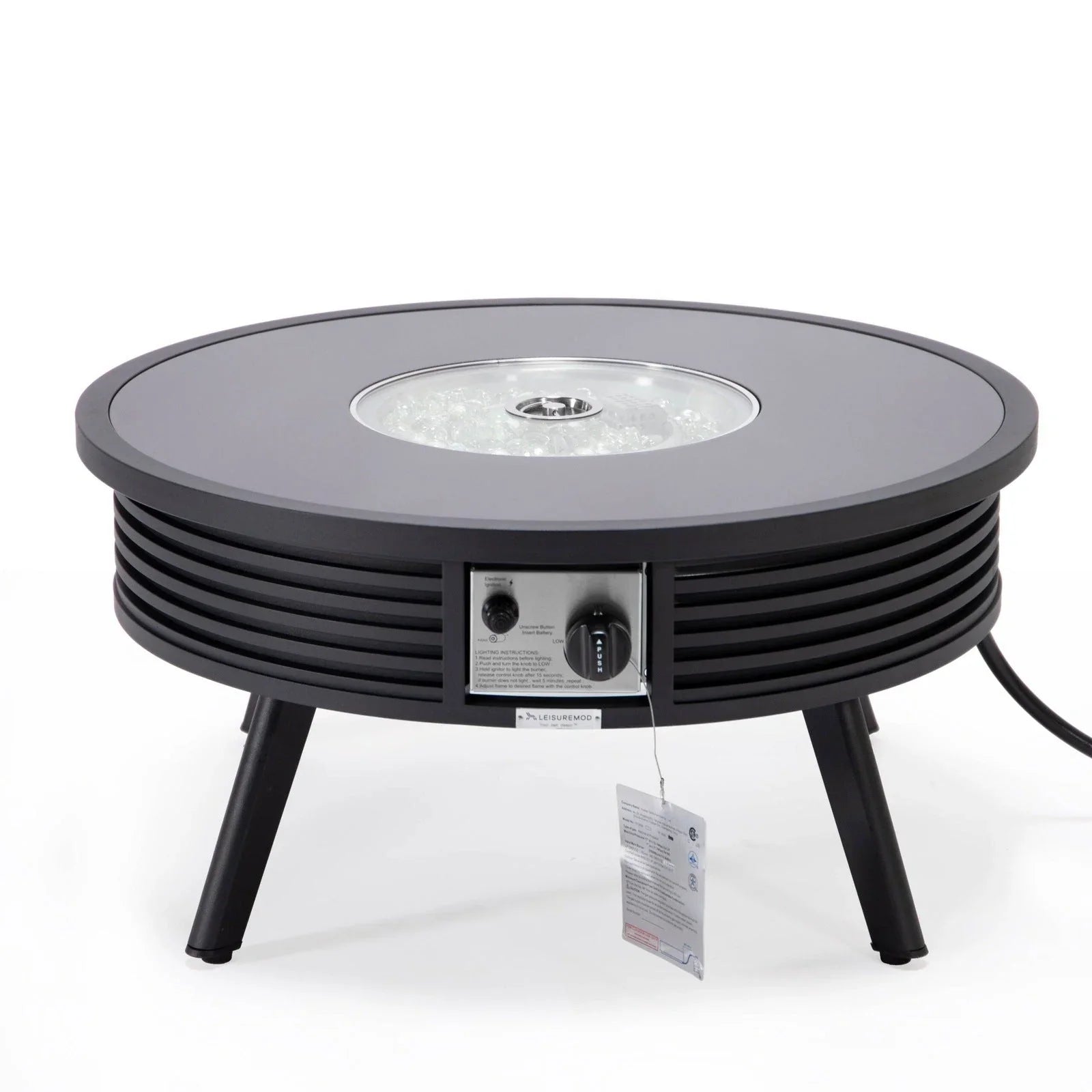 Walbrooke Modern Outdoor Round Fire Pit Table with Powder-Coated Aliuminum Frame and Slats Design - Elax Furniture