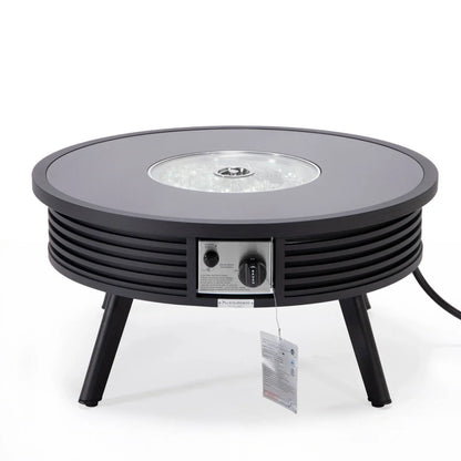 Walbrooke Modern Outdoor Round Fire Pit Table with Powder-Coated Aliuminum Frame and Slats Design - Elax Furniture