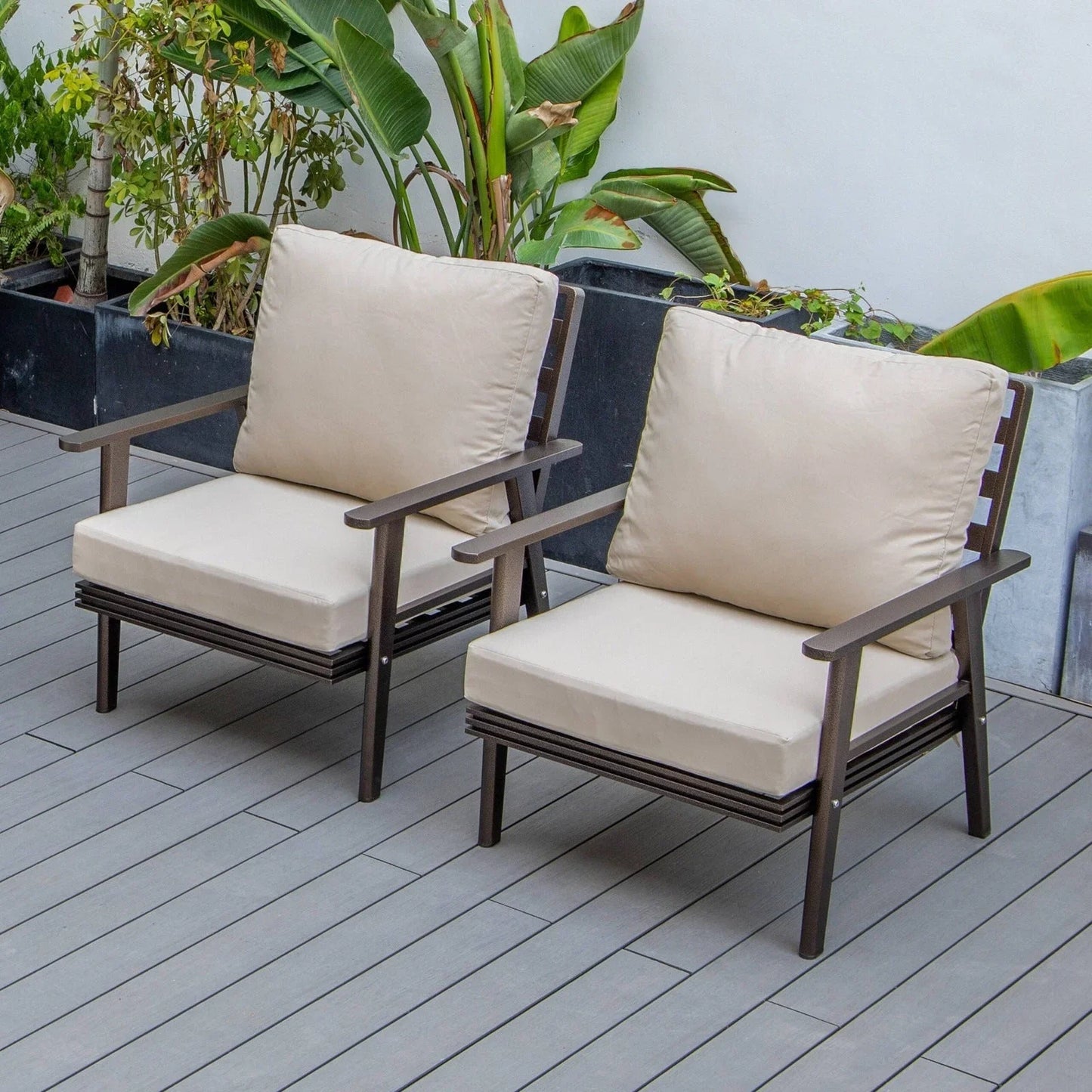 Walbrooke Modern Brown Patio Arm Chair, Set of 2 - Elax Furniture