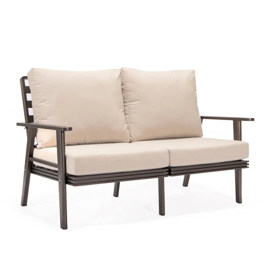 Walbrooke Modern Outdoor Patio Loveseat with Brown Aluminum Frame and Removable Cushions - Elax Furniture