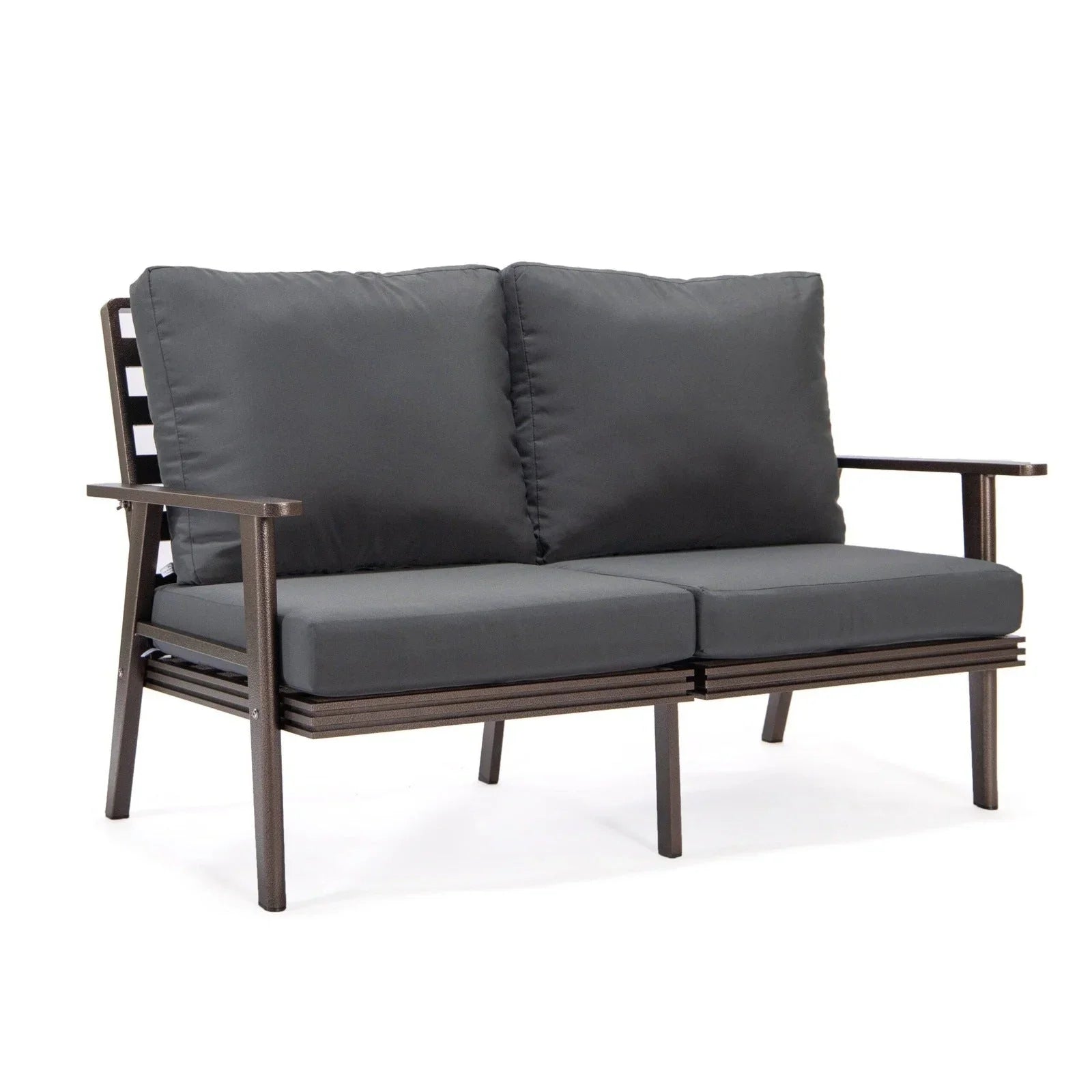 Walbrooke Modern Outdoor Patio Loveseat with Brown Aluminum Frame and Removable Cushions - Elax Furniture