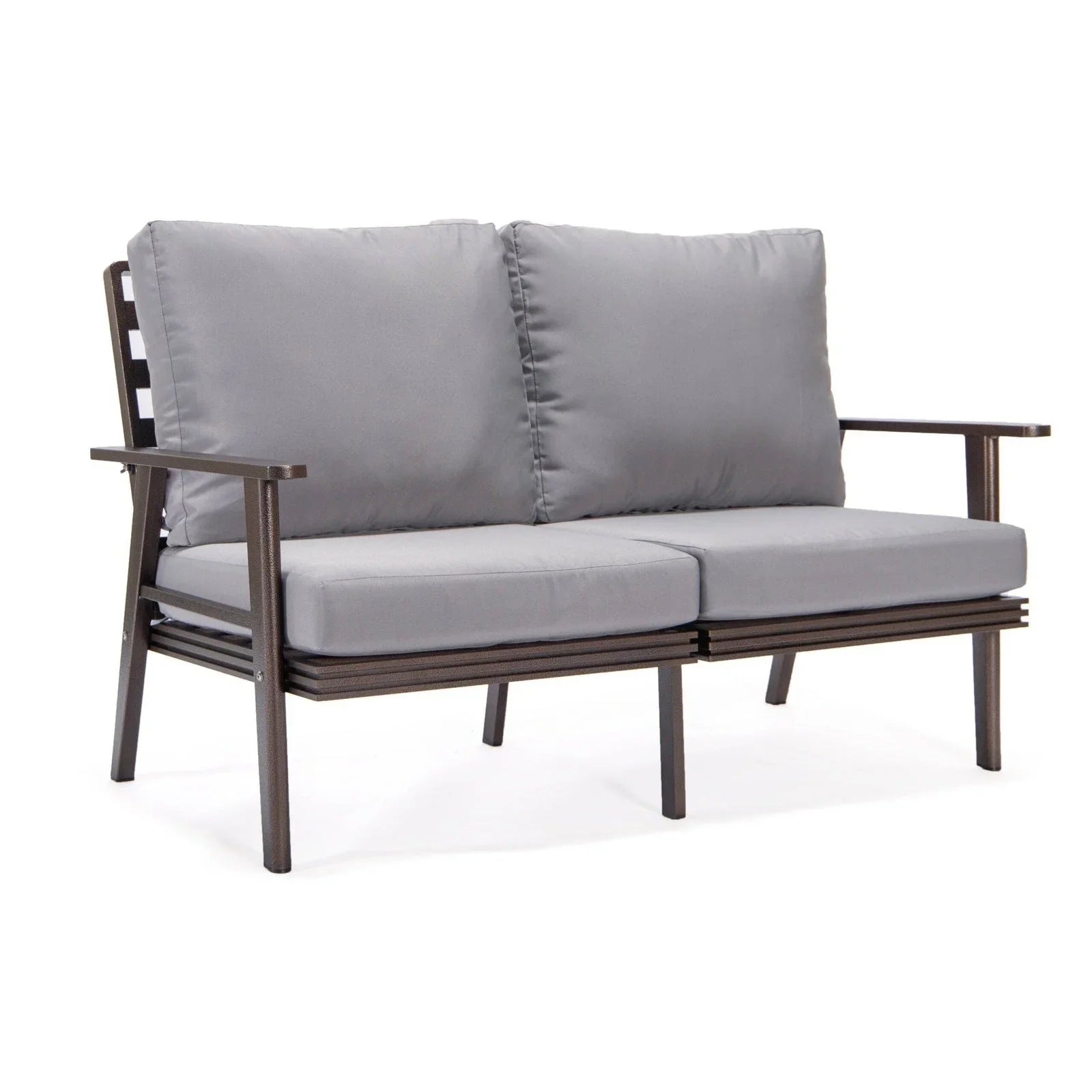 Walbrooke Modern Outdoor Patio Loveseat with Brown Aluminum Frame and Removable Cushions - Elax Furniture