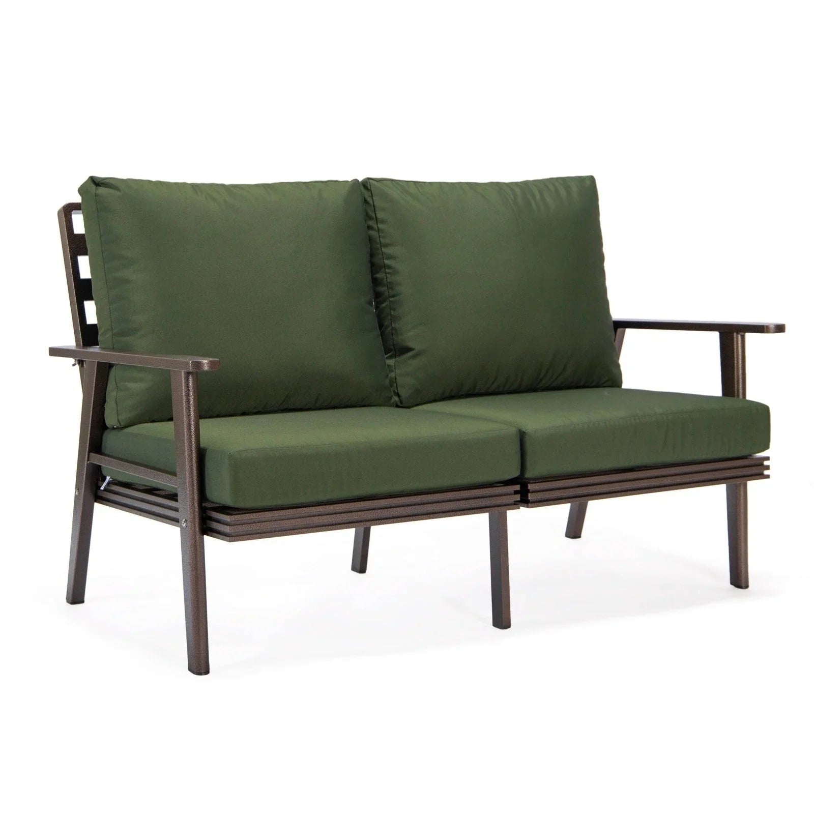 Walbrooke Modern Outdoor Patio Loveseat with Brown Aluminum Frame and Removable Cushions - Elax Furniture