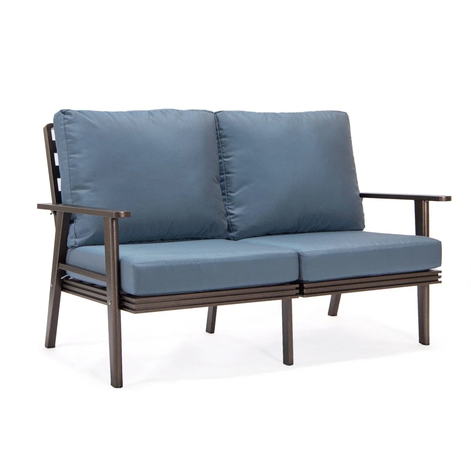 Walbrooke Modern Outdoor Patio Loveseat with Brown Aluminum Frame and Removable Cushions - Elax Furniture