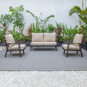 Walbrooke Modern 3-Piece Outdoor Patio Set with Brown Aluminum Frame and Removable Cushions Loveseat and Set of 2 Armchairs - Elax Furniture