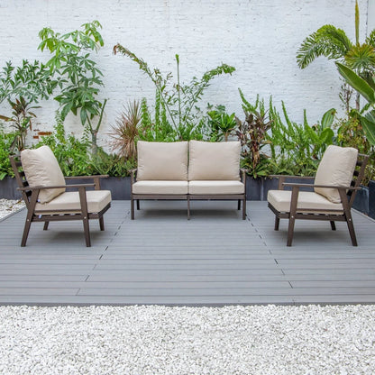 Walbrooke Modern 3-Piece Outdoor Patio Set with Brown Aluminum Frame and Removable Cushions Loveseat and Set of 2 Armchairs - Elax Furniture