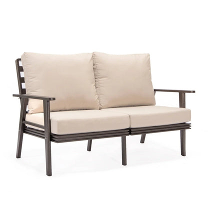 Walbrooke Modern 3-Piece Outdoor Patio Set with Brown Aluminum Frame and Removable Cushions Loveseat and Set of 2 Armchairs - Elax Furniture