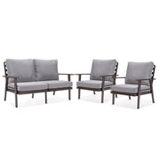 Walbrooke Modern 3-Piece Outdoor Patio Set with Brown Aluminum Frame and Removable Cushions Loveseat and Set of 2 Armchairs - Elax Furniture