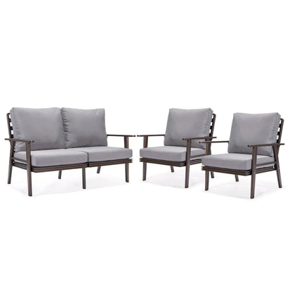 Walbrooke Modern 3-Piece Outdoor Patio Set with Brown Aluminum Frame and Removable Cushions Loveseat and Set of 2 Armchairs - Elax Furniture