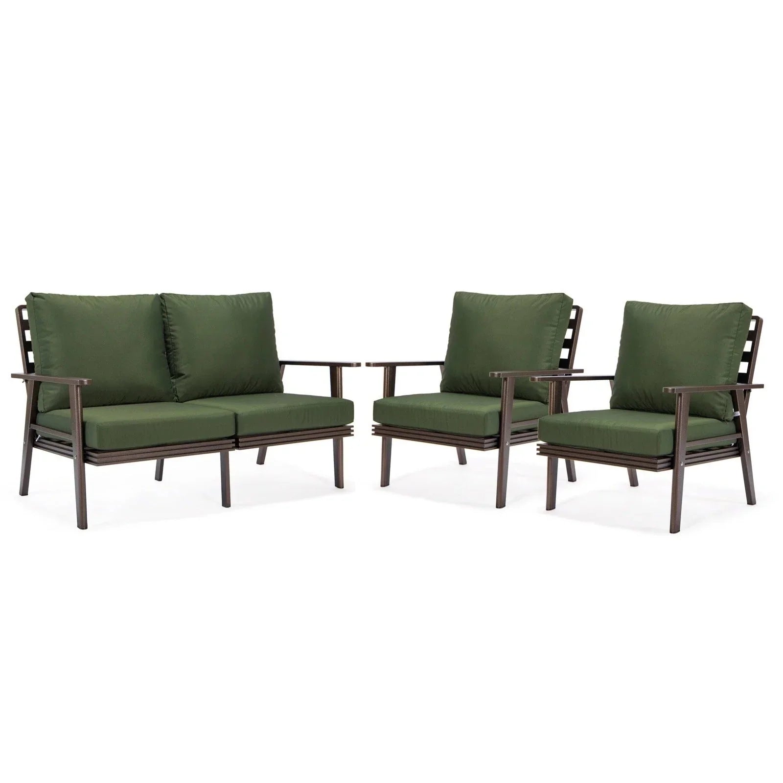 Walbrooke Modern 3-Piece Outdoor Patio Set with Brown Aluminum Frame and Removable Cushions Loveseat and Set of 2 Armchairs - Elax Furniture