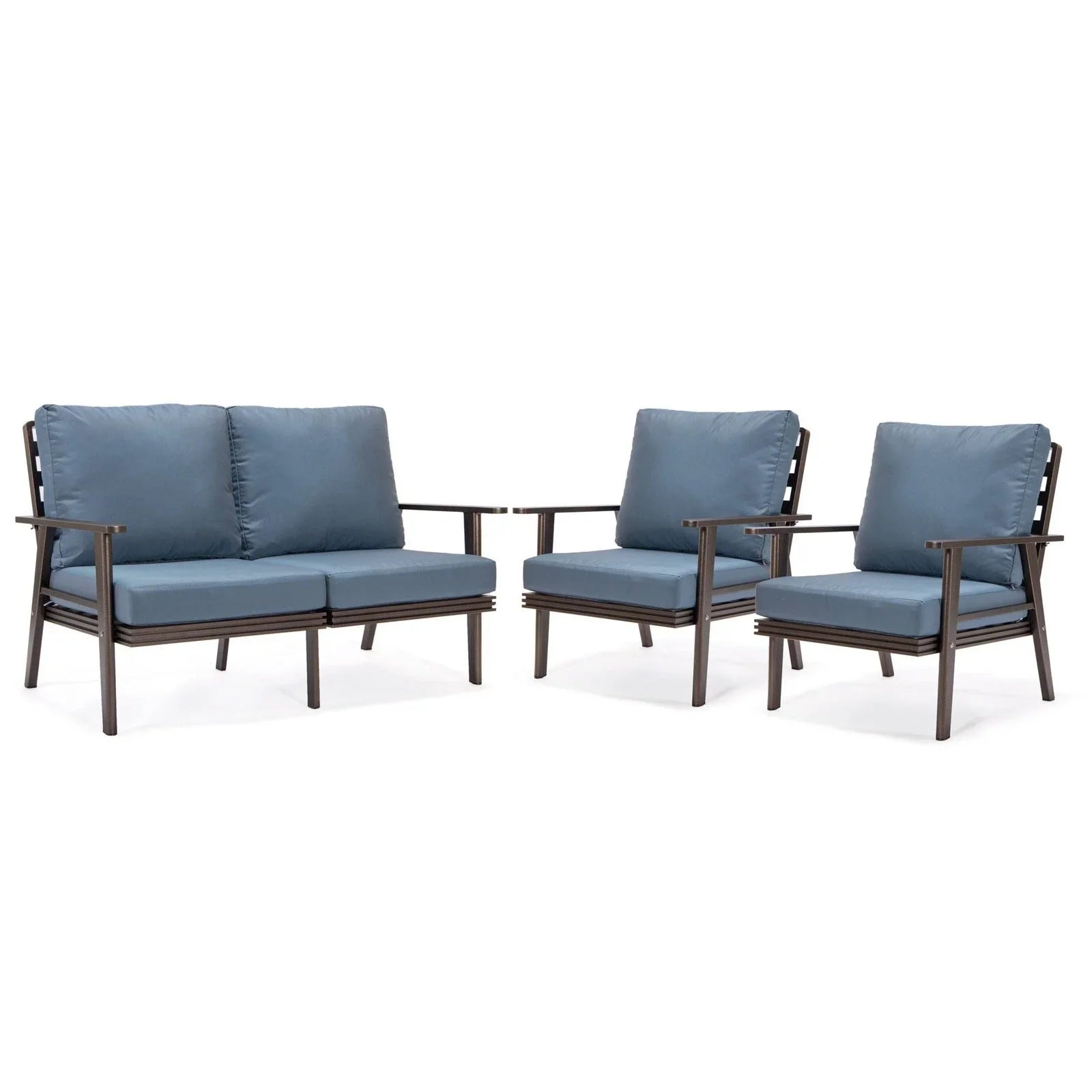 Walbrooke Modern 3-Piece Outdoor Patio Set with Brown Aluminum Frame and Removable Cushions Loveseat and Set of 2 Armchairs - Elax Furniture