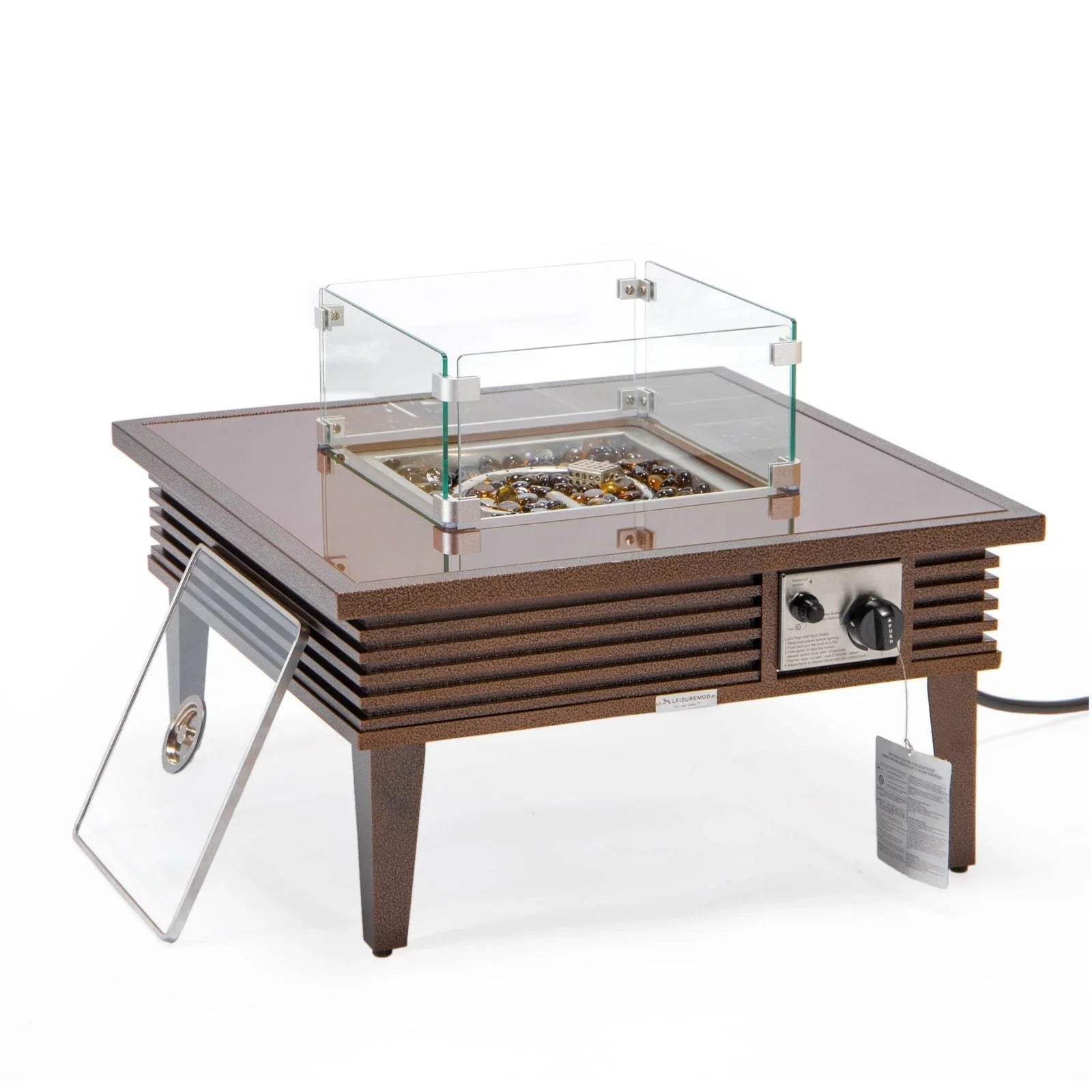 Walbrooke Modern Outdoor Square Fire Pit Table with Powder-Coated Aliuminum Frame and Slats Design - Elax Furniture
