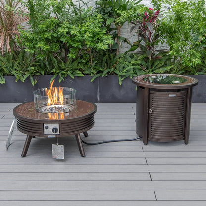 Walbrooke Outdoor Patio Round Fire Pit and Tank Holder with Slats Design - Elax Furniture