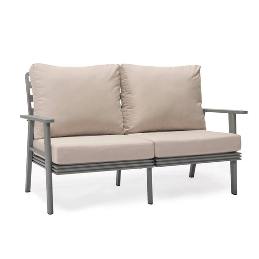 Walbrooke Modern Outdoor Patio Loveseat with Grey Aluminum Frame and Removable Cushions - Elax Furniture