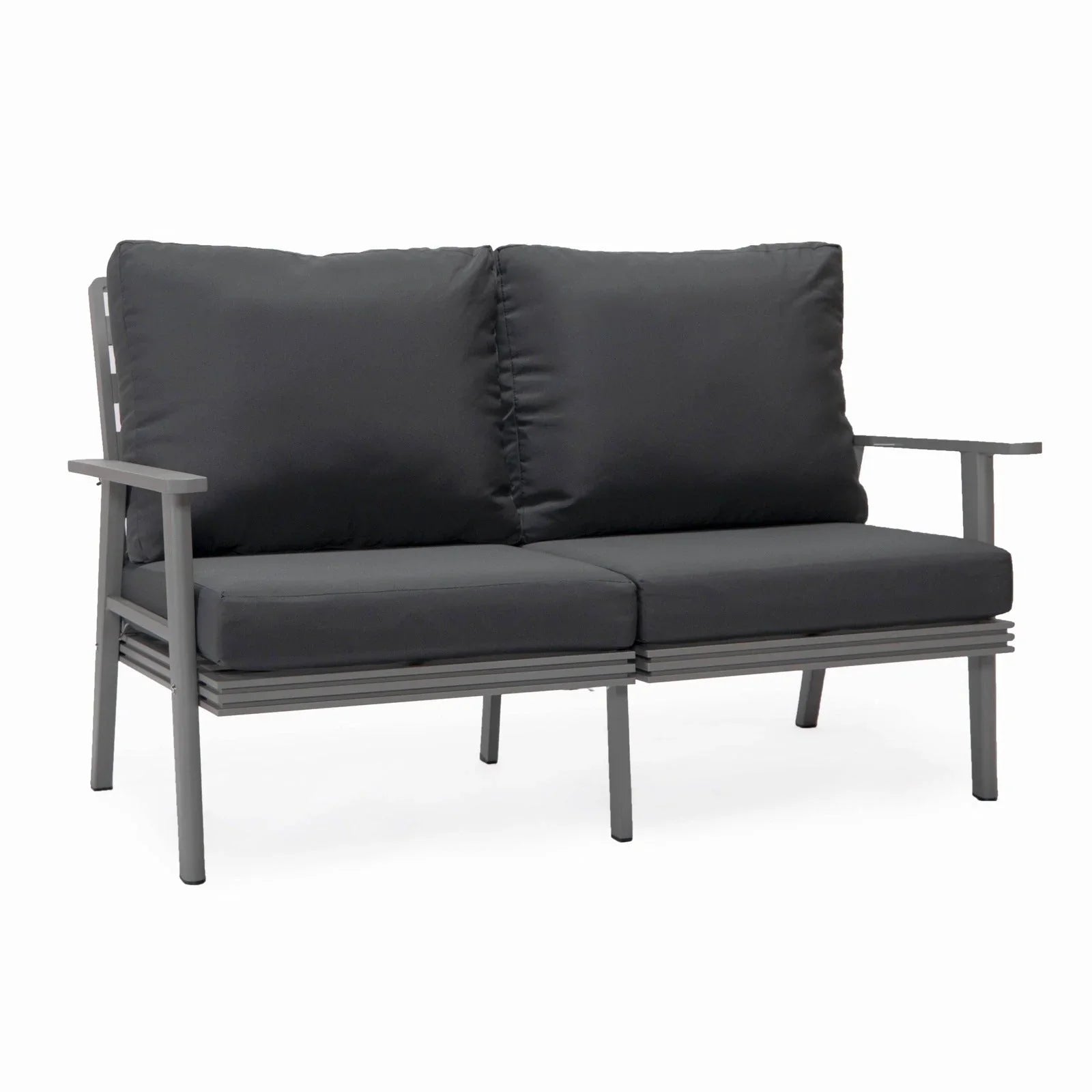 Walbrooke Modern Outdoor Patio Loveseat with Grey Aluminum Frame and Removable Cushions - Elax Furniture