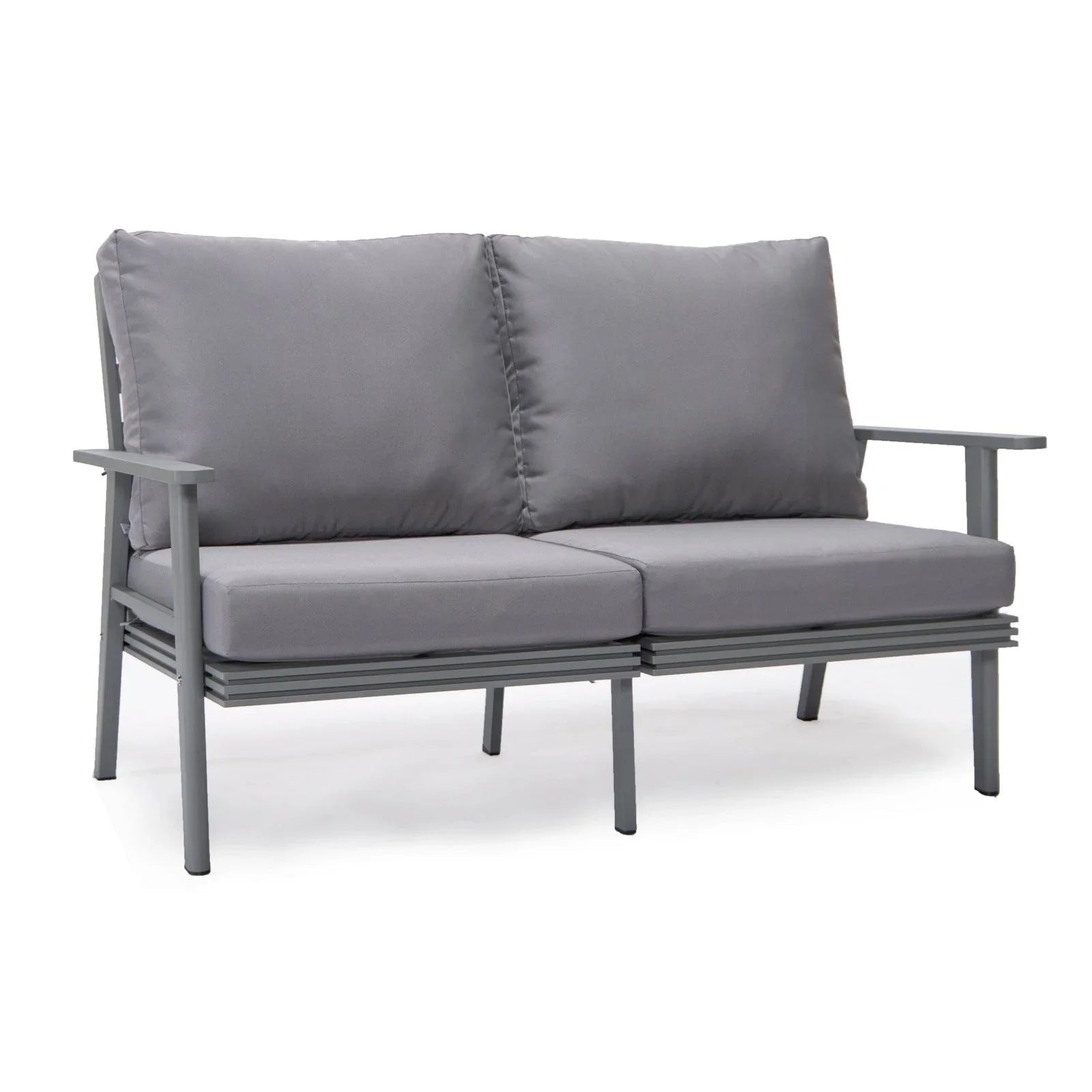 Walbrooke Modern Outdoor Patio Loveseat with Grey Aluminum Frame and Removable Cushions - Elax Furniture