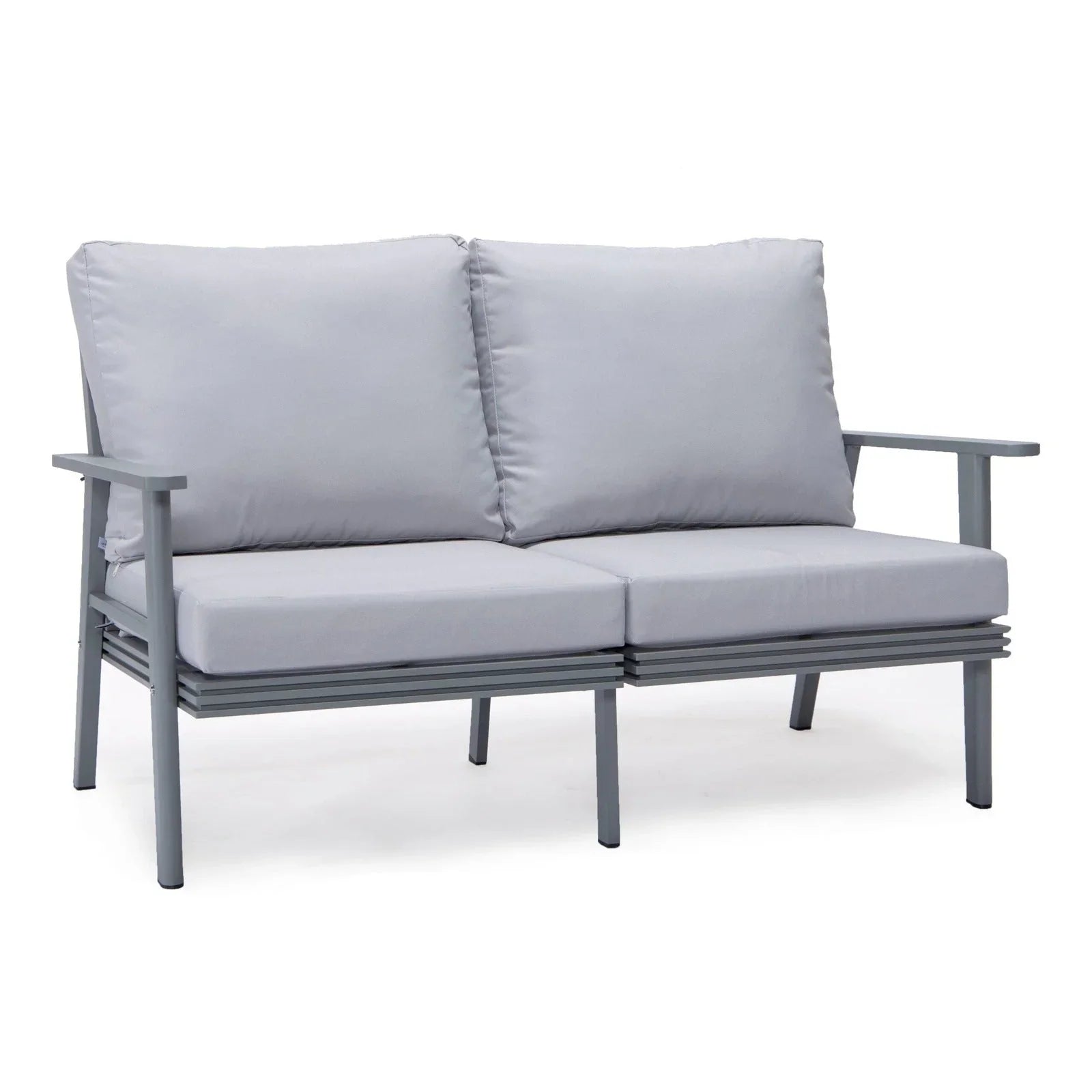 Walbrooke Modern Outdoor Patio Loveseat with Grey Aluminum Frame and Removable Cushions - Elax Furniture