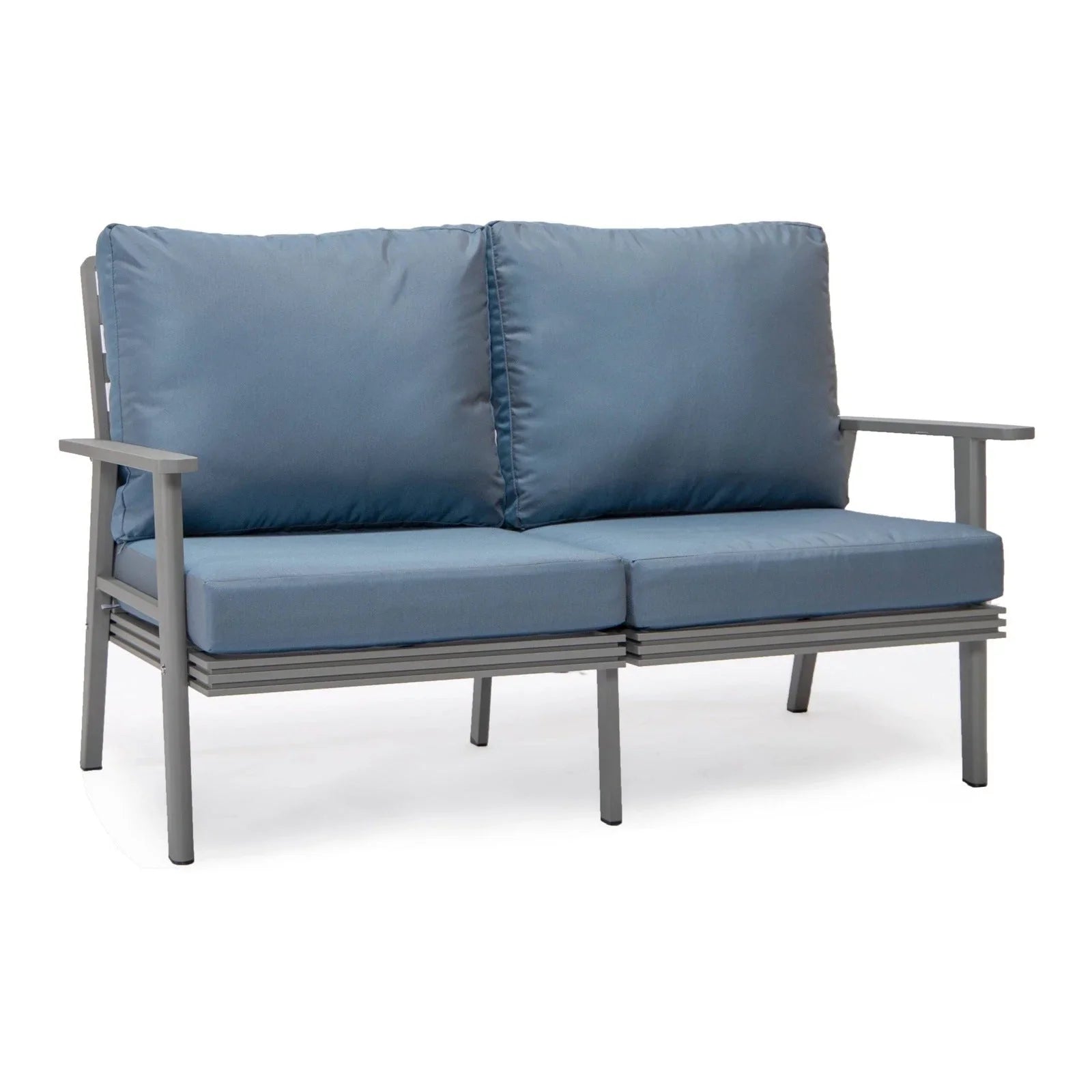Walbrooke Modern Outdoor Patio Loveseat with Grey Aluminum Frame and Removable Cushions - Elax Furniture