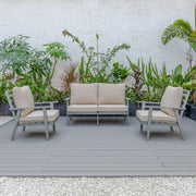 Walbrooke Modern 3-Piece Outdoor Patio Set with Grey Aluminum Frame and Removable Cushions Loveseat and Set of 2 Armchairs - Elax Furniture