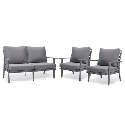 Walbrooke Modern 3-Piece Outdoor Patio Set with Grey Aluminum Frame and Removable Cushions Loveseat and Set of 2 Armchairs - Elax Furniture