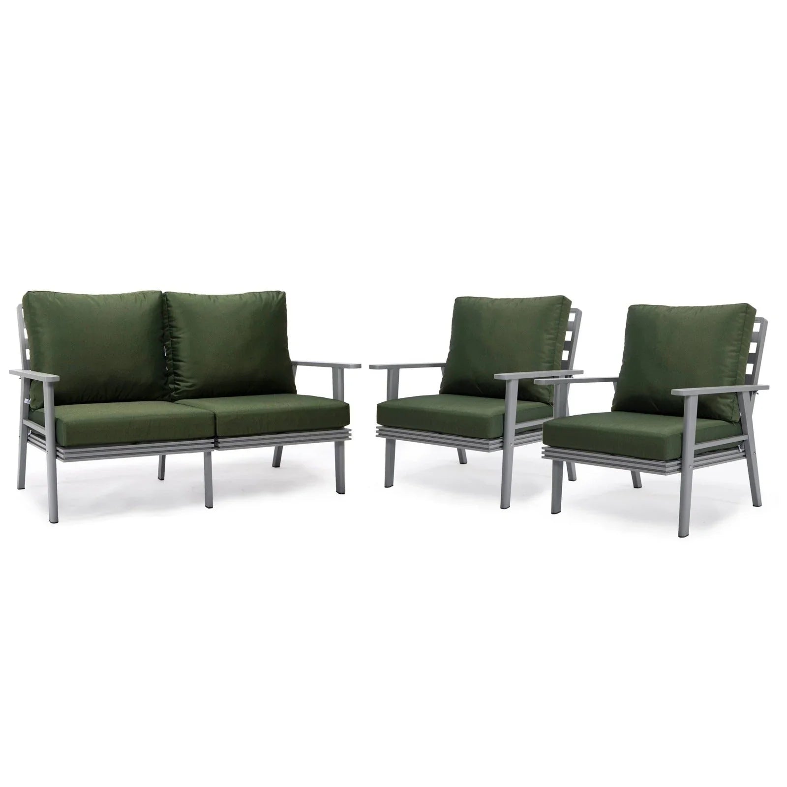 Walbrooke Modern 3-Piece Outdoor Patio Set with Grey Aluminum Frame and Removable Cushions Loveseat and Set of 2 Armchairs - Elax Furniture