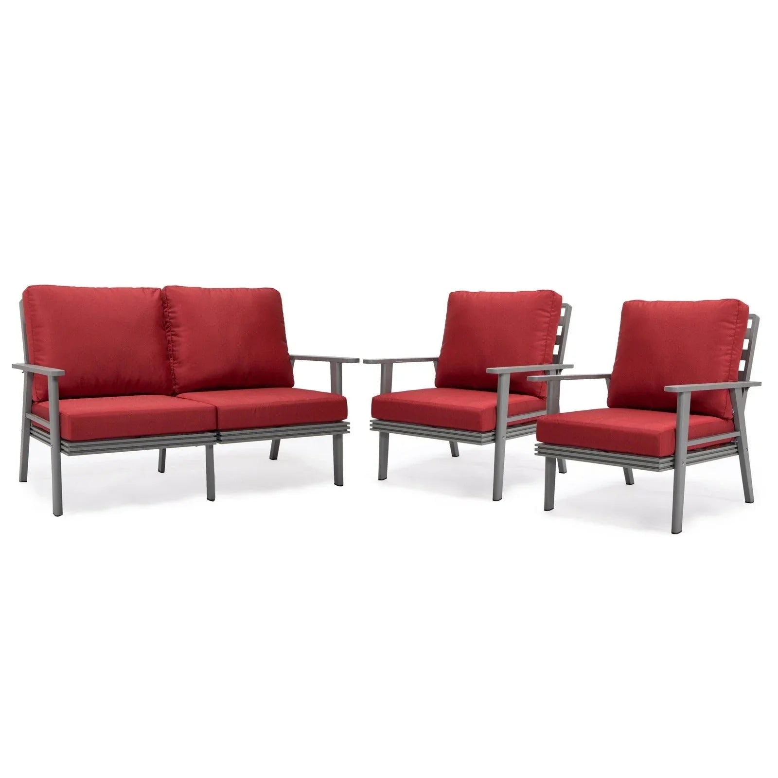 Walbrooke Modern 3-Piece Outdoor Patio Set with Grey Aluminum Frame and Removable Cushions Loveseat and Set of 2 Armchairs - Elax Furniture