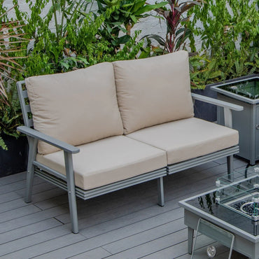 Walbrooke Modern Outdoor Patio Loveseat with Grey Aluminum Frame and Removable Cushions - Elax Furniture